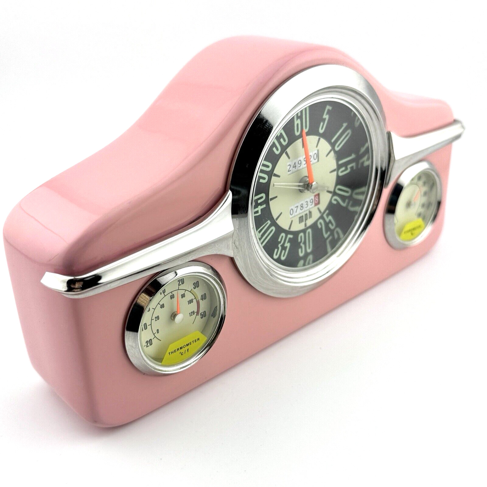 Retro Car 3-in-1 Dashboard Style Clock Thermometer Hygrometer Pink RARE!