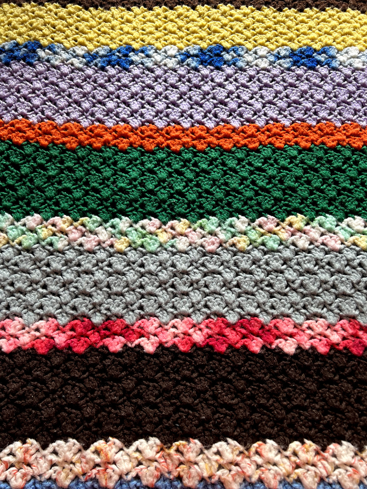 Knitted Afghan Throw Multicolor Stripes Approx. 73″ x 38″ Rectangle AS IS