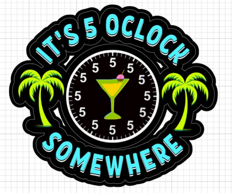 (2) Its 5 Oclock Somewhere Vinyl Stickers Clock Palm Tree Drink Decal Laptop Cup