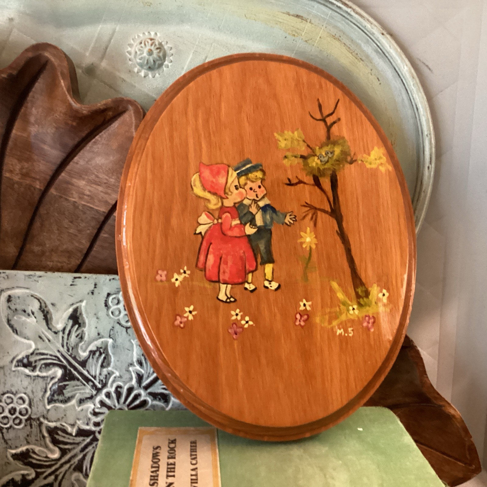 Hand painted plaque childern birds nest signed wall art Children Dutch Gallery