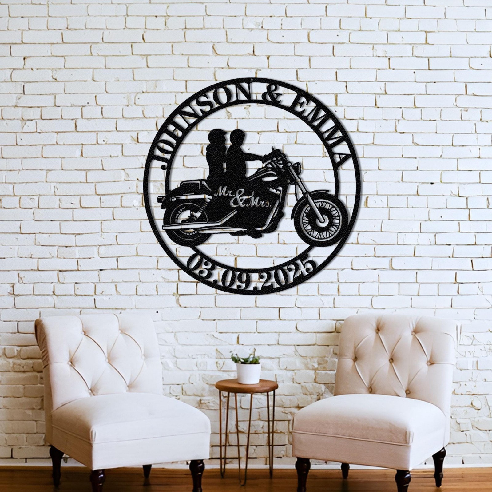 Personalized Biker Couple Metal Sign, Custom Motorcycle Wall Art Gift