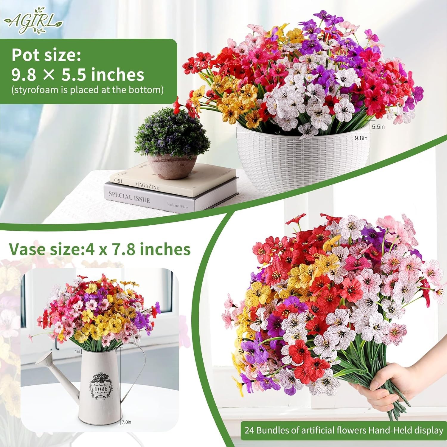24 Bundles Vibrant UV Resistant Artificial Flowers – Indoor/Outdoor Decor