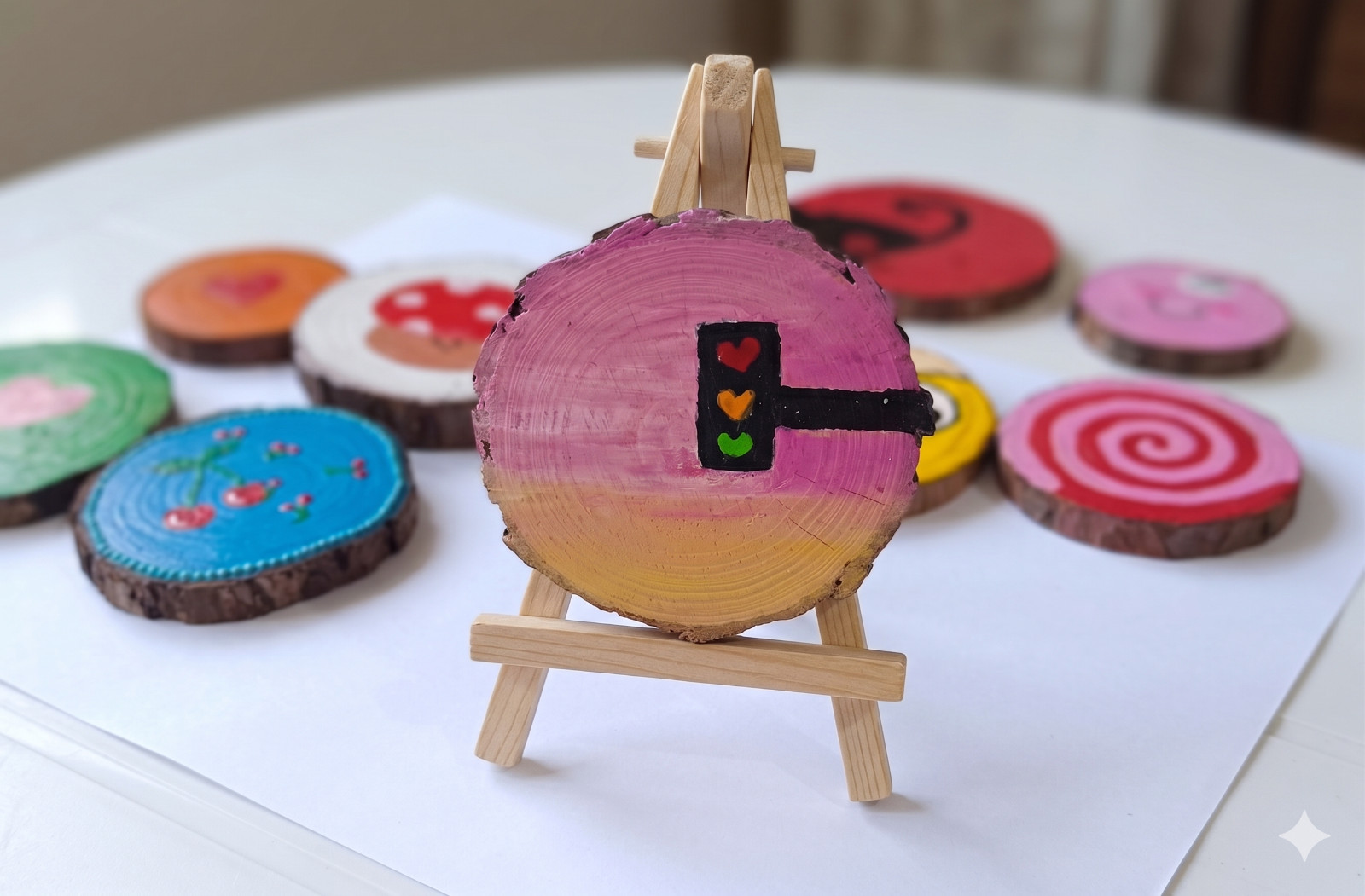 Handmade Painted Rustic Wood Slice Art Plaque – Choose Size & Stand Option