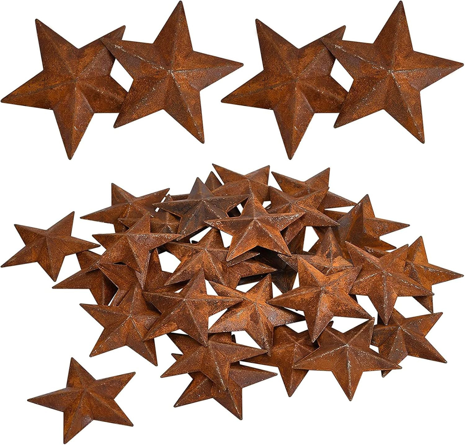 30PCS 1 Inch Metal Rusty Barn Star Antique Primitives Rustic Country Tin Steel S