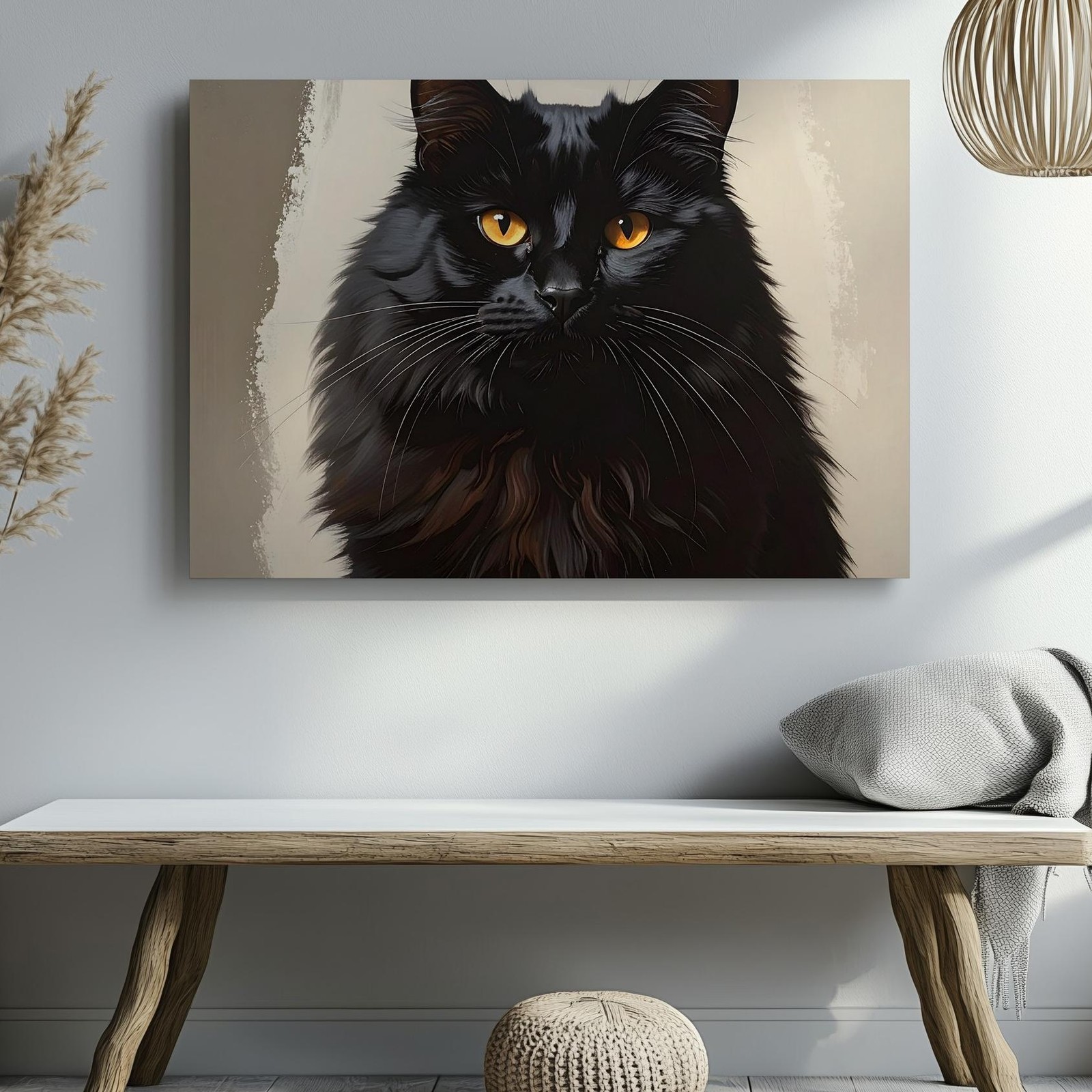 Canvas Cat Elegant Black Fluffy Amber Eyed Halloween Guardian Gl W6i Wall Art