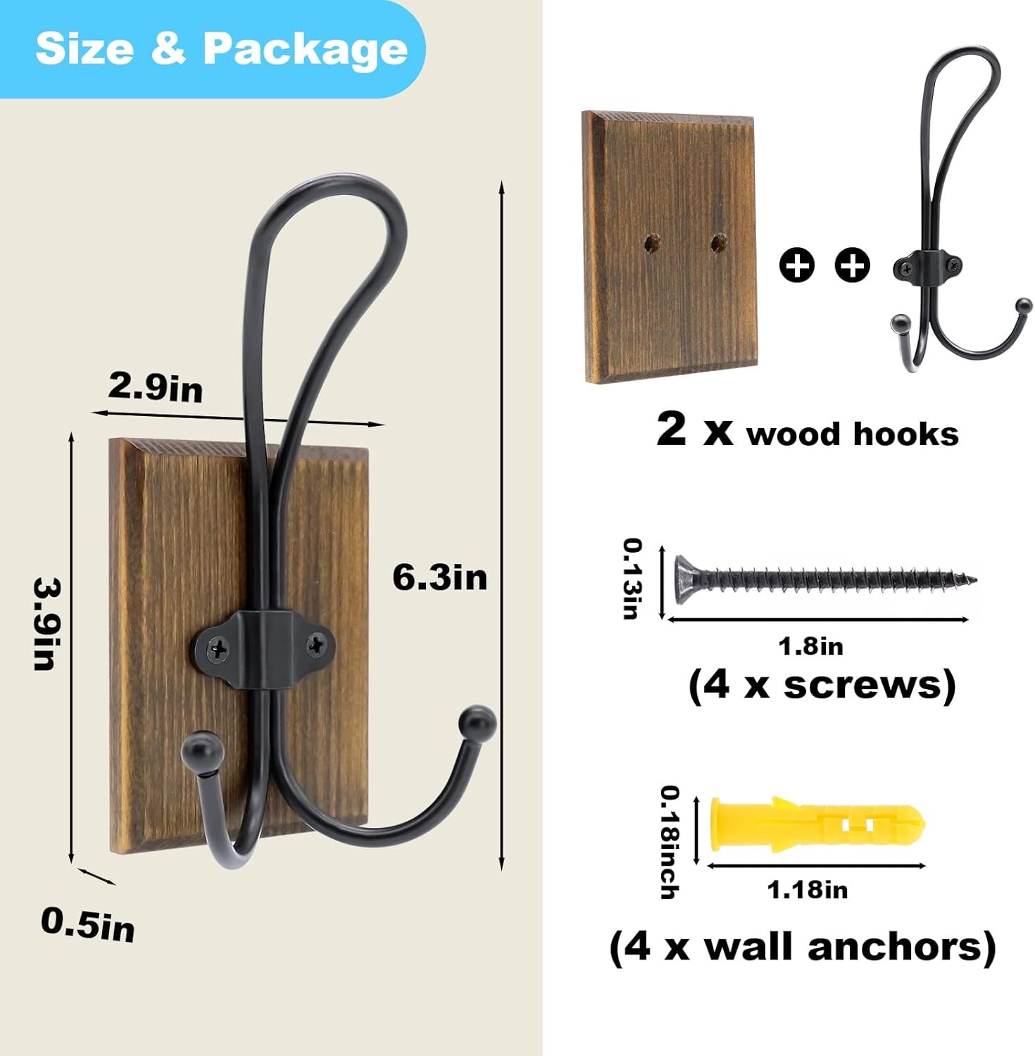 Wall Hooks for Hanging, 2 Pack Farmhouse Towel Hooks for Bathrooms Wall Mounted,