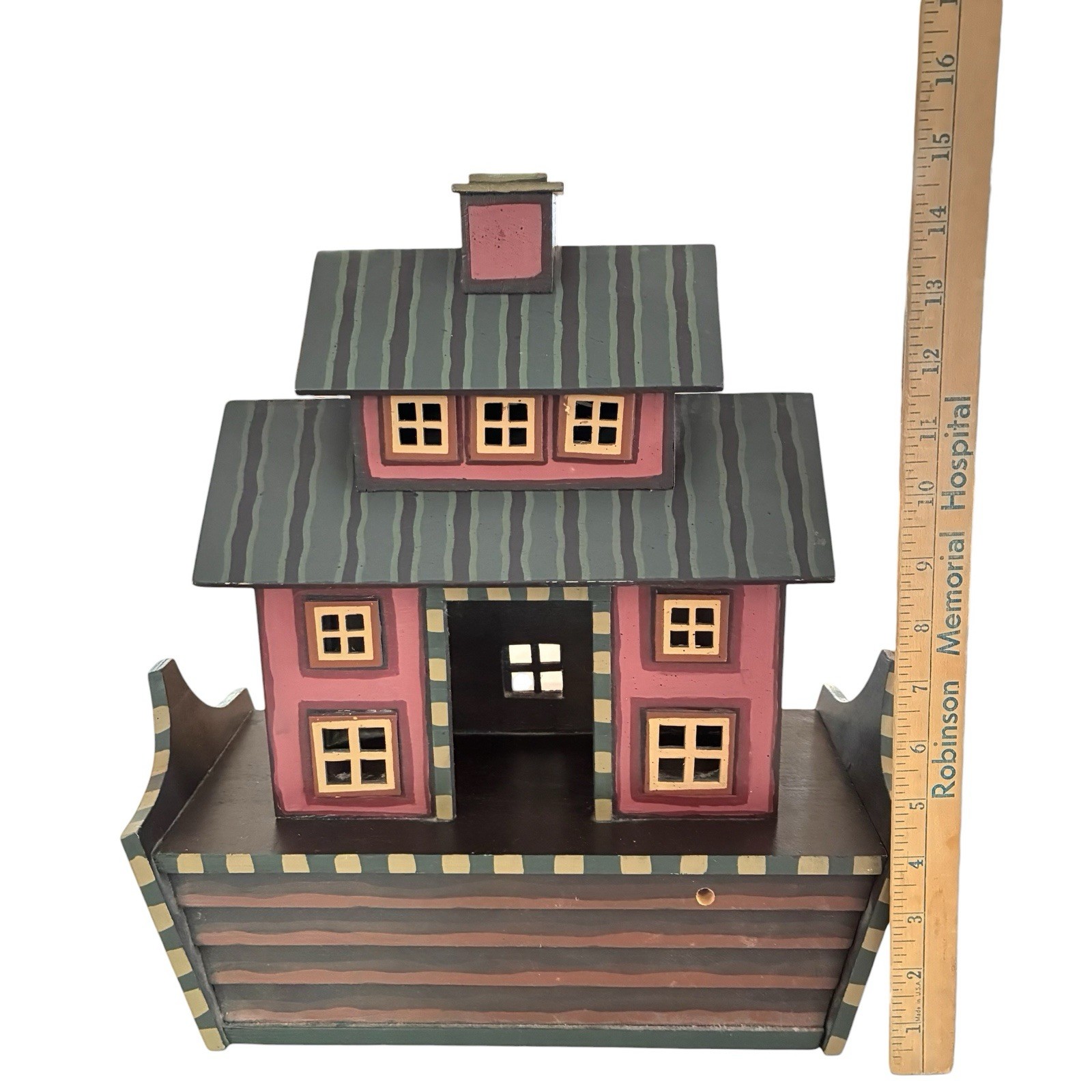 Large Wood Noah’s Ark W/ Animals Noah Birds Folk Art Storage Drawer On Side
