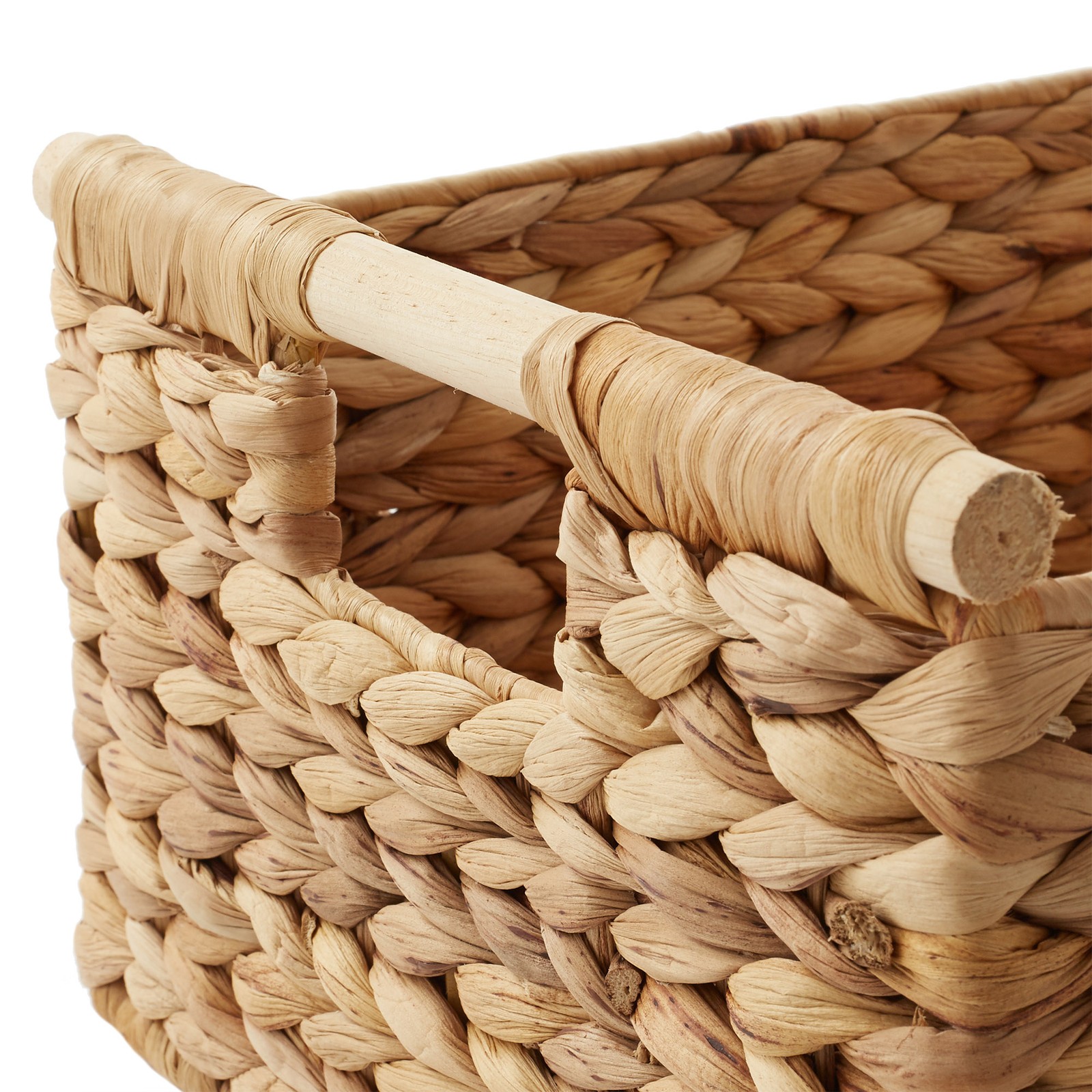 3-Piece Hyacinth Rectangular Storage Basket Set w/ Wood Handles, Natural Wicker