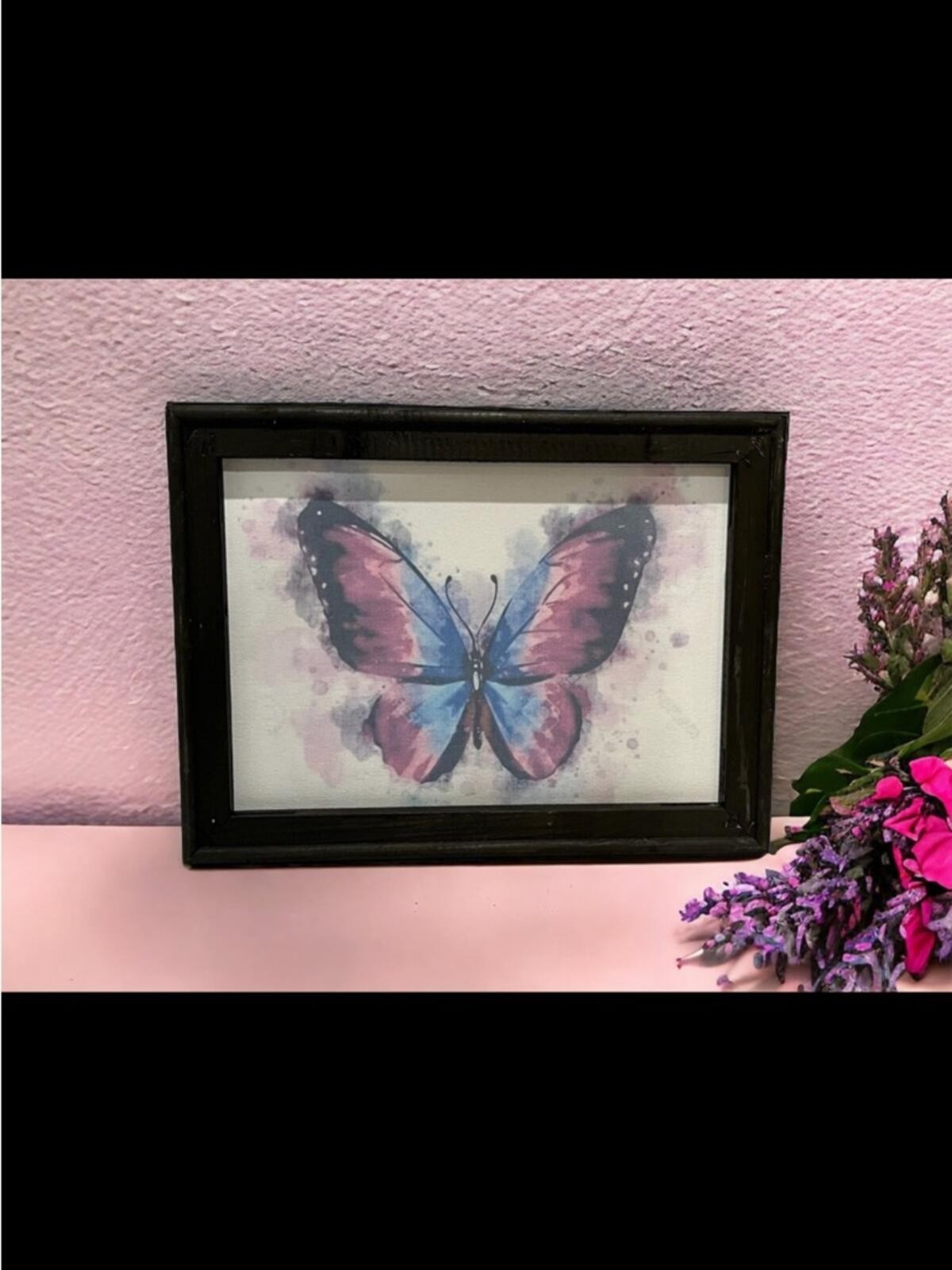Butterfly Framed Wall Art Sublimation Print Pink Blue Decor