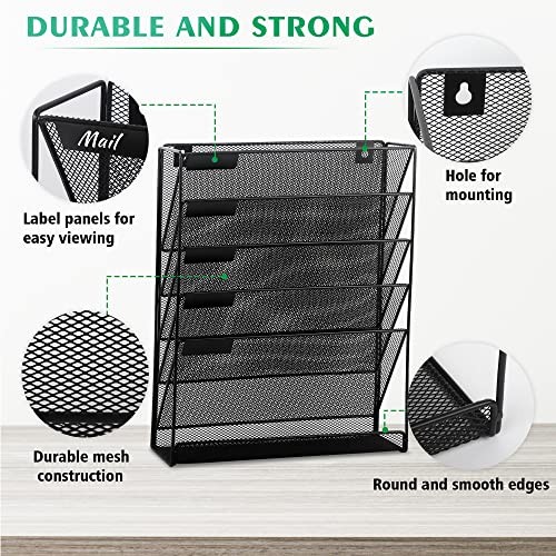 Desk File Organizer Mesh 6-Tier, Hanging Wall Mount Document 6 Tier Black