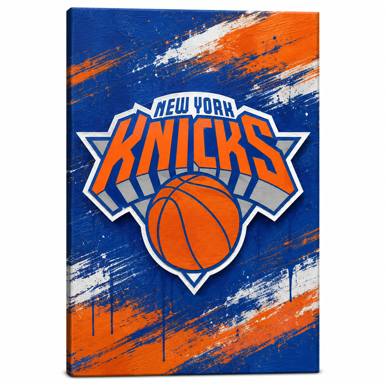 New York Basketball Canvas Wall Art Blue Orange Sports Team Logo Style Man Cave
