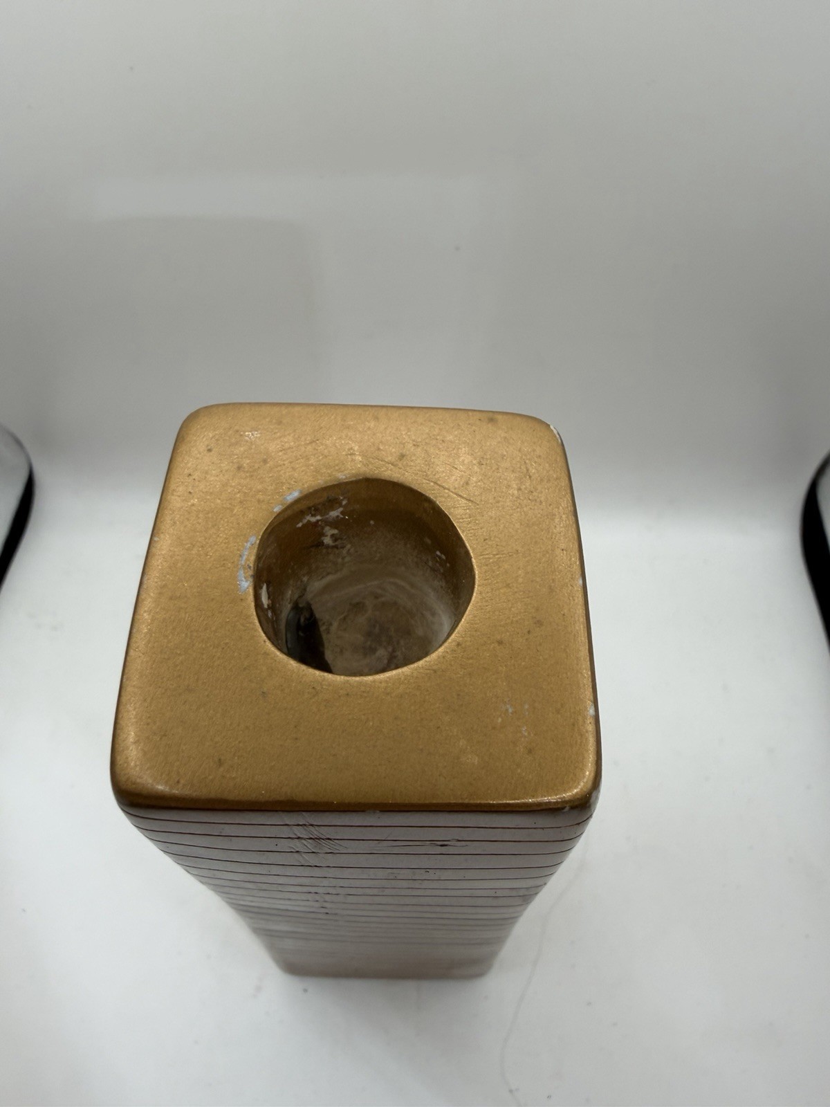 Gold Ceramic Rectangular Floor Vase Striped Modern Decorative Matte 3 lb 6.5 oz