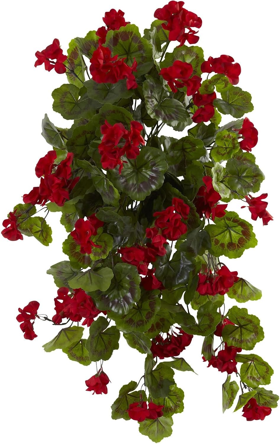 29in. UV Resistant Geranium Artificial Hanging Plant, Red Flowers with Green