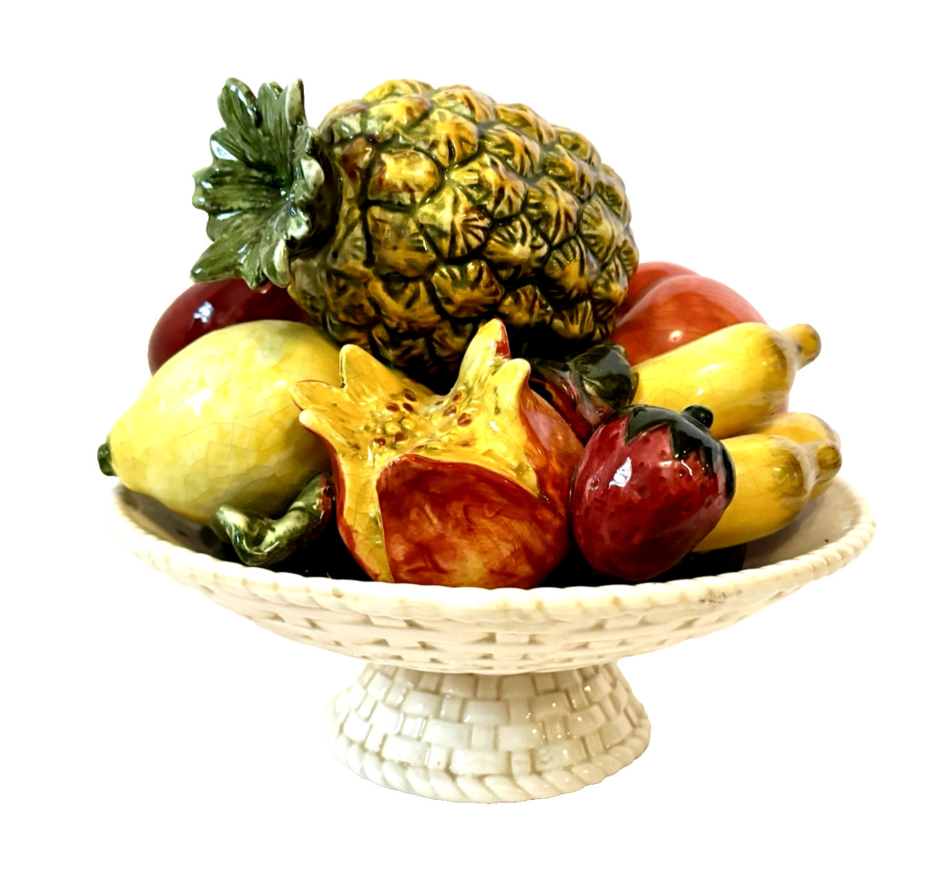 Vintage Handmade 10″ Italian Majolica Tropical Fruit Bowl Centerpiece