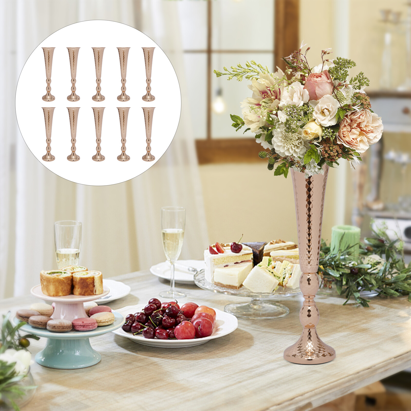 10Pcs Gold Flower Vases Wedding Table Centerpieces 20.5″ Tall Metal Trumpet Vase