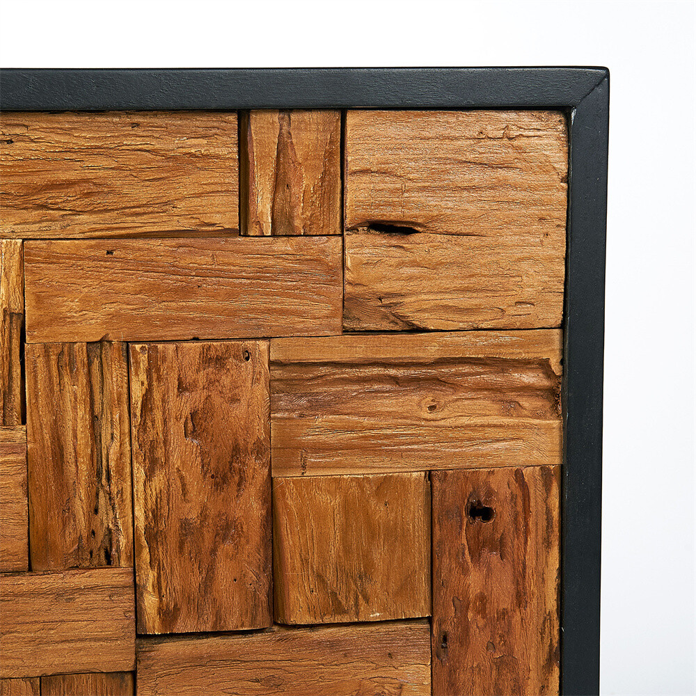 Farmhouse Slatted Collage Wall Art 17”x17” Rustic Teak Wood Decor Handmade