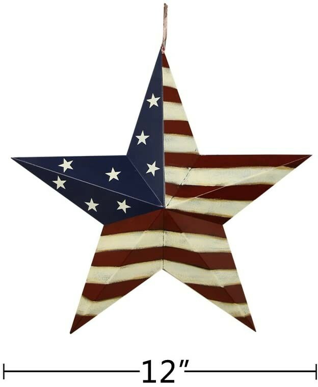 Metal American Flag Barn Star Decor Patriotic Mounted 3D Wall Art July 4th 12″