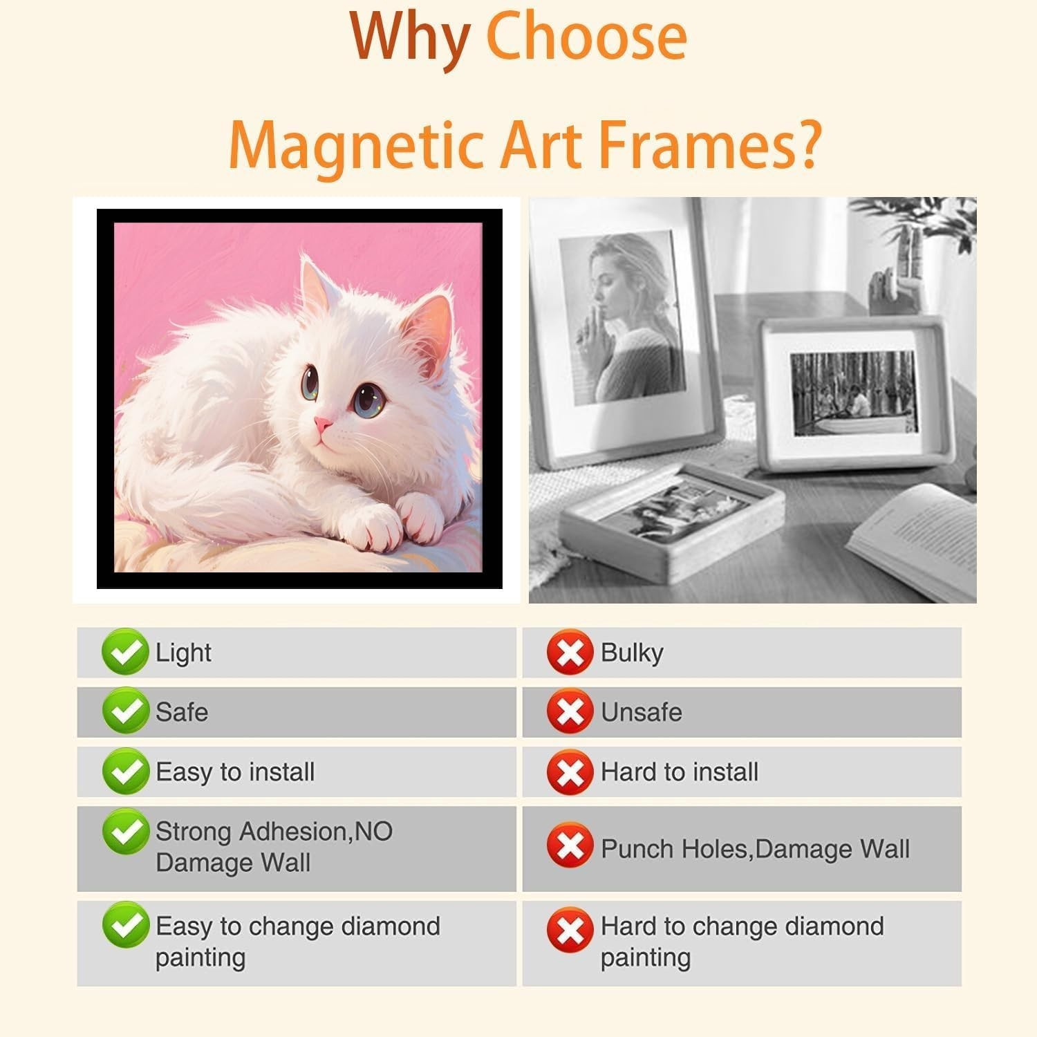 Versatile 12×12 Black Diamond Art Frames – Easy Magnetic Installation Set of 4