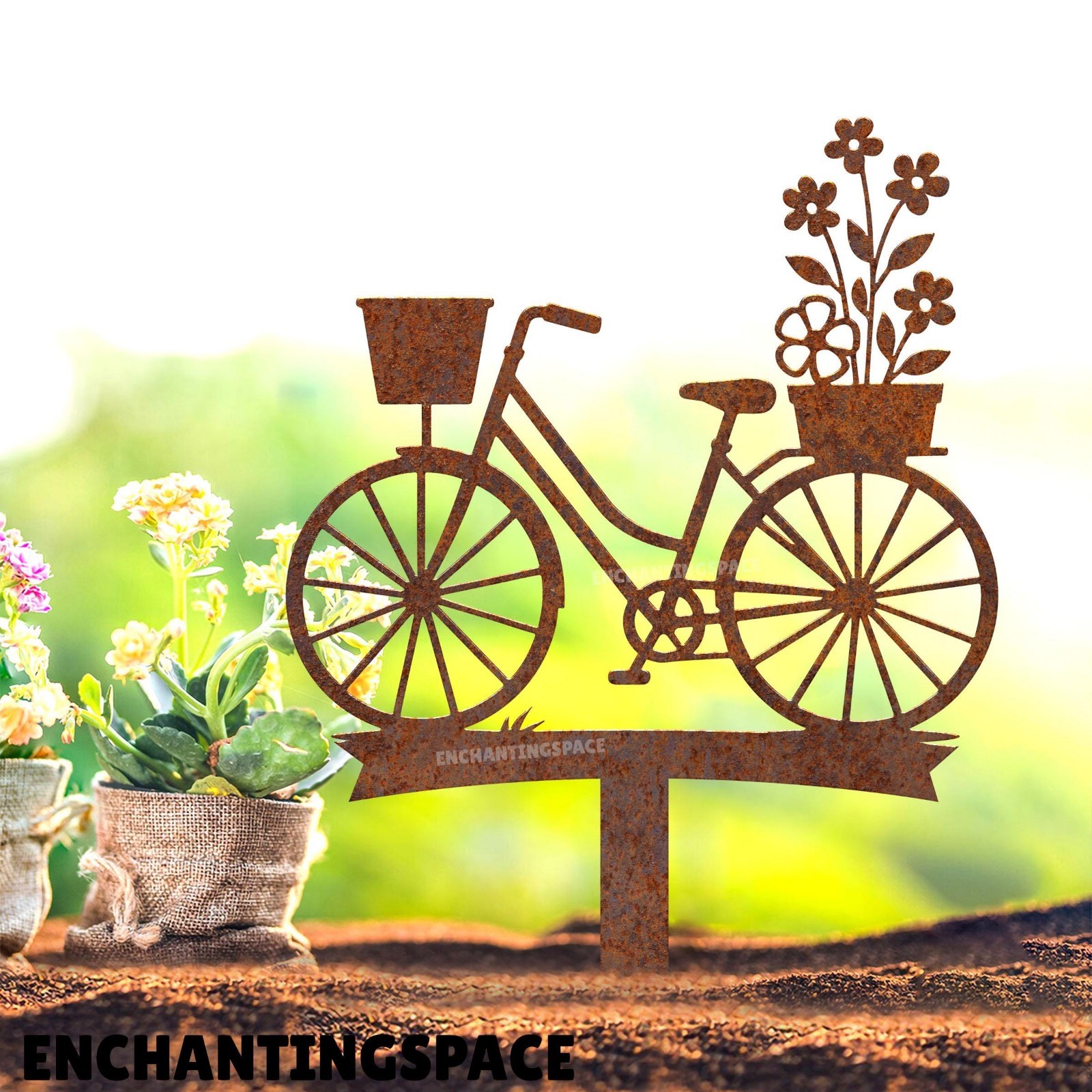Custom Bicycle Garden Stake, Metal Bike Lover Yard Art, Rustic Gift for Gardener
