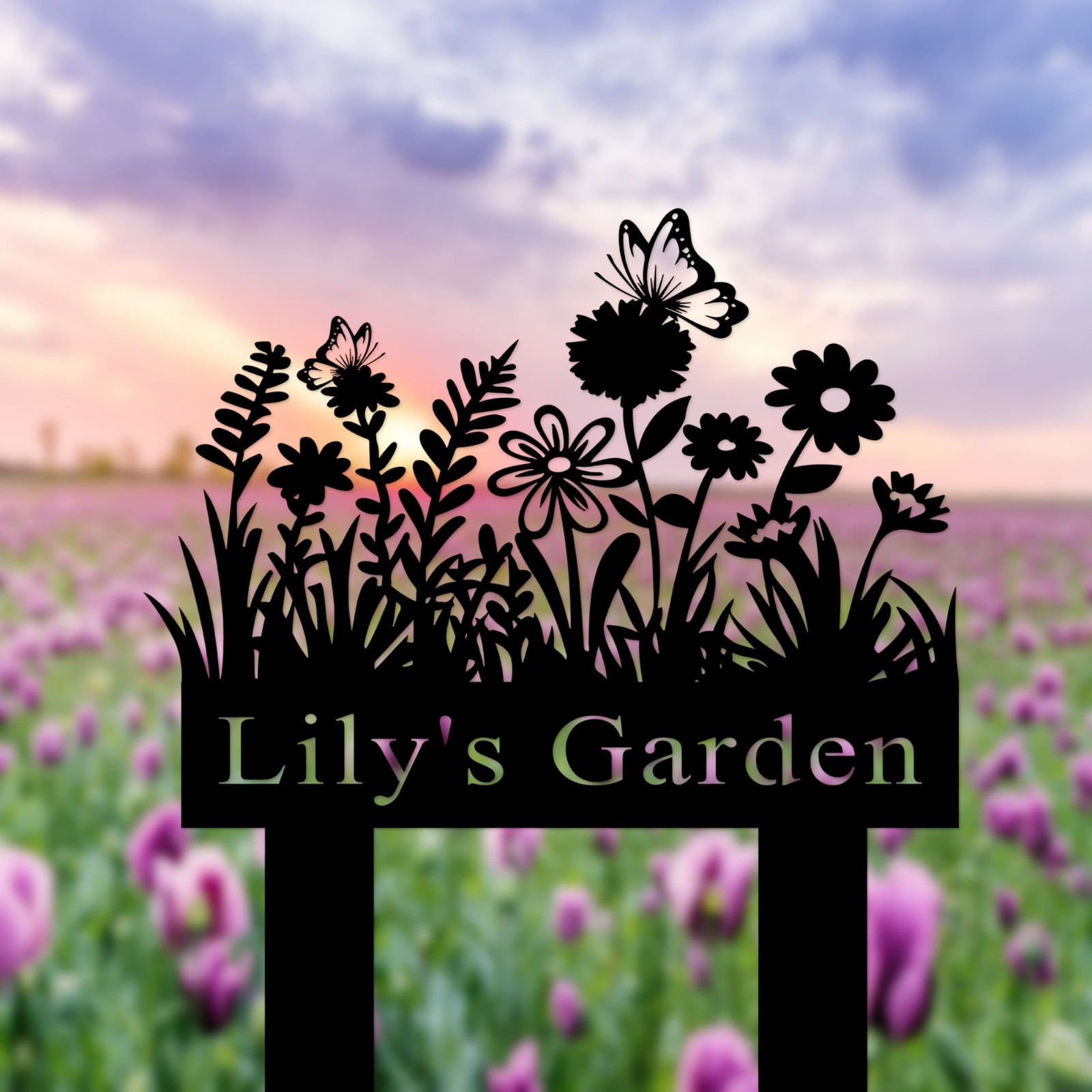 Custom Garden Metal Sign with Stake, Personalized Flower Yard Decor