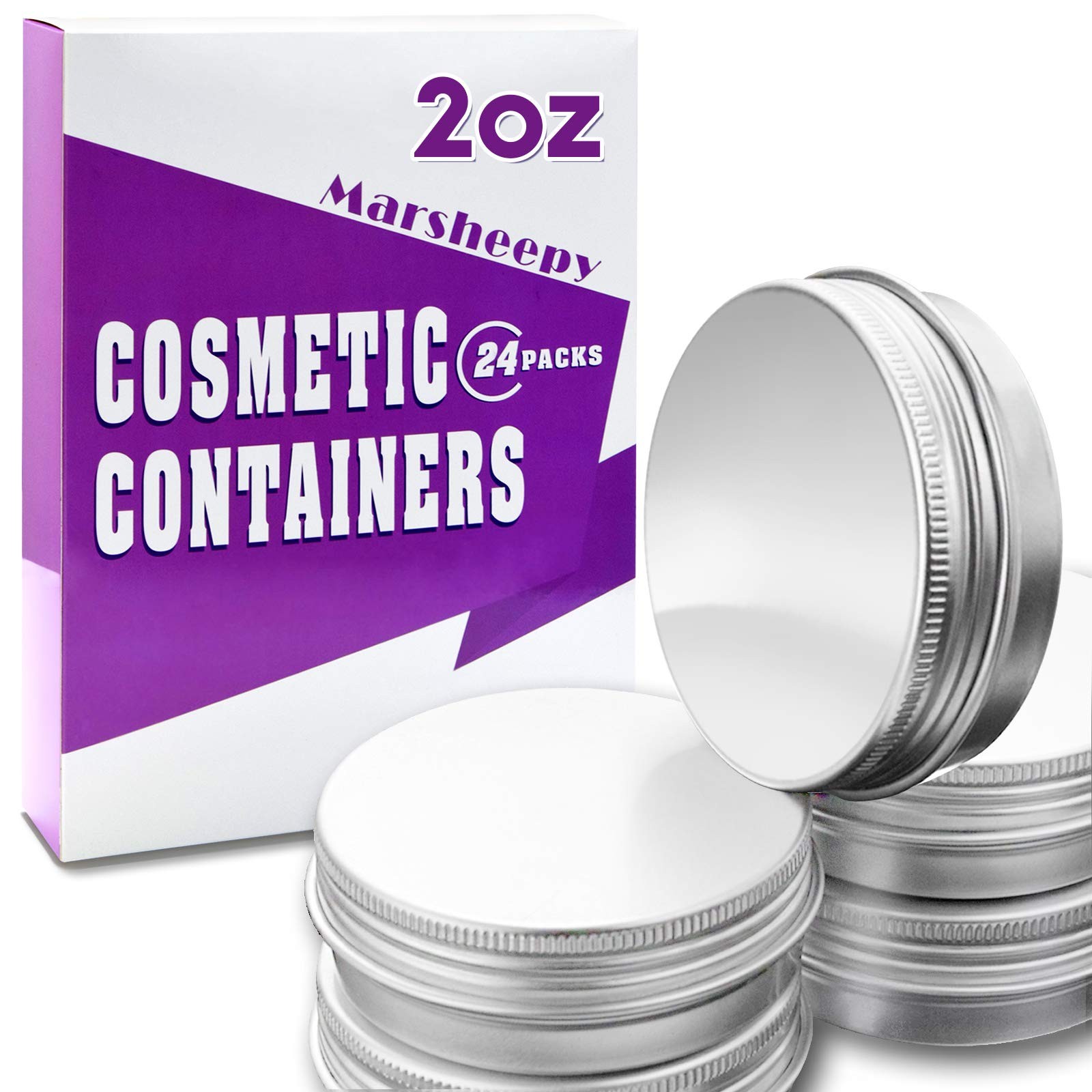 2 oz/60ml 24 Pack Aluminum Balm Tins For Pill Storage, Jar 2oz, Silver/White