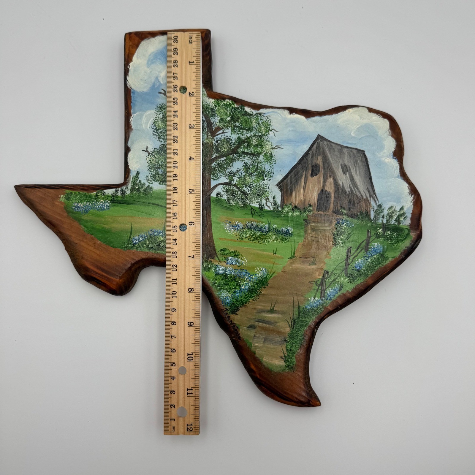 Texas Wall Art Bluebonnets Hand Painted Shaped Wood Plaque Barn Hanging