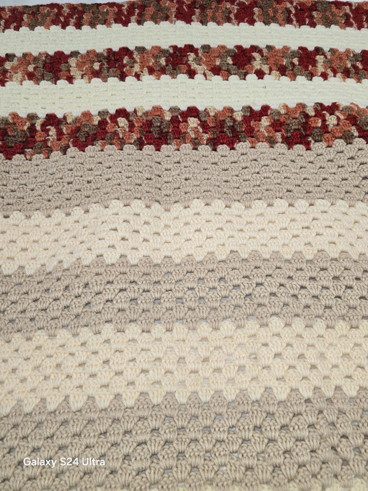 FALL * AUTUMN * Hand Knit Crochet Blanket * 48 x 48 * Orange * Brown * Cream