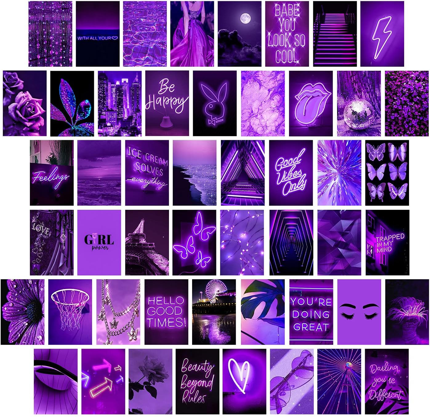 Purple Photo Wall Collage Kit Aesthetic Pictures, Wall Decor for Bedroom, Room D