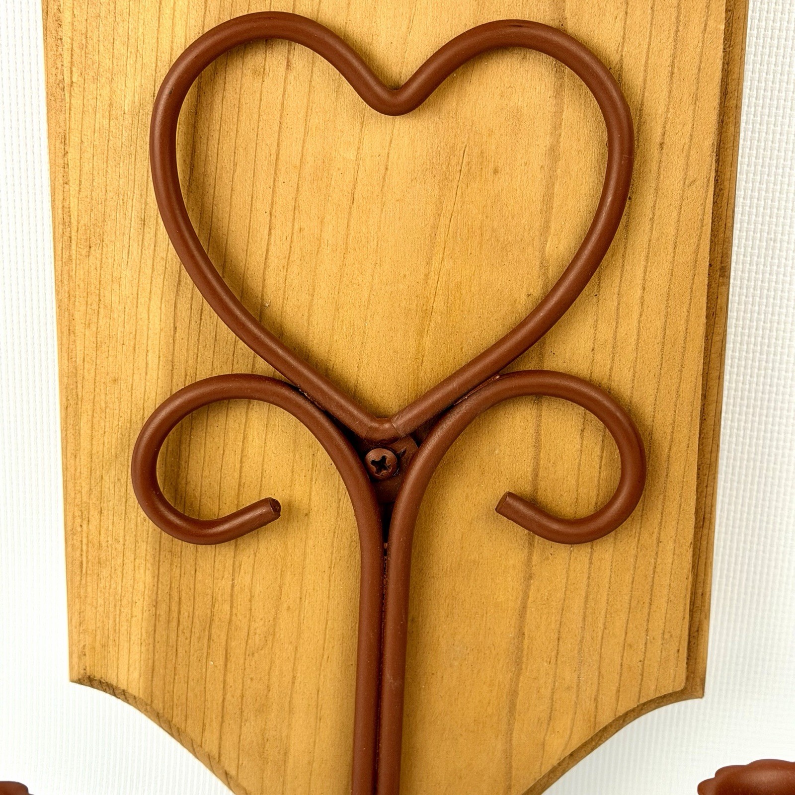 Vtg Wooden Cat Heart Shape Wall Candle Lot Decor Country Granny Cottage Core