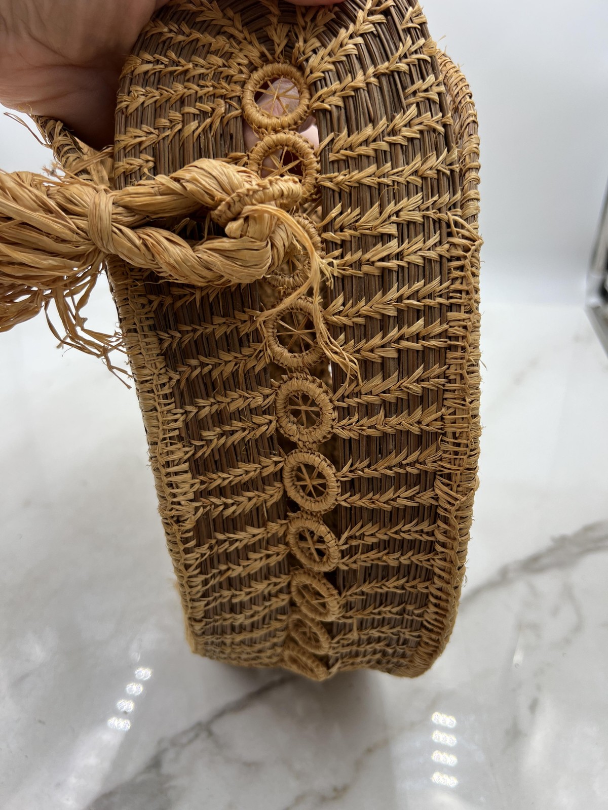 Vintage Handwoven Straw Purse Womens Wicker Basket Tote Raffia Boho Bag 12 Inch