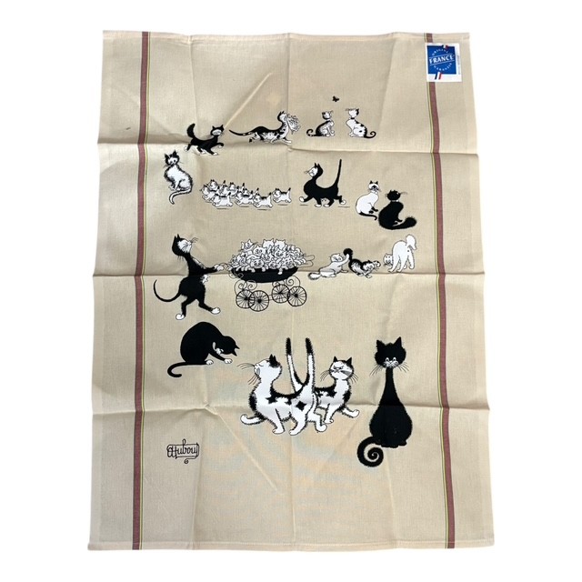 Vintage Hubou French Cats Theme Kitchen Tea Towel Decorative Accessory France