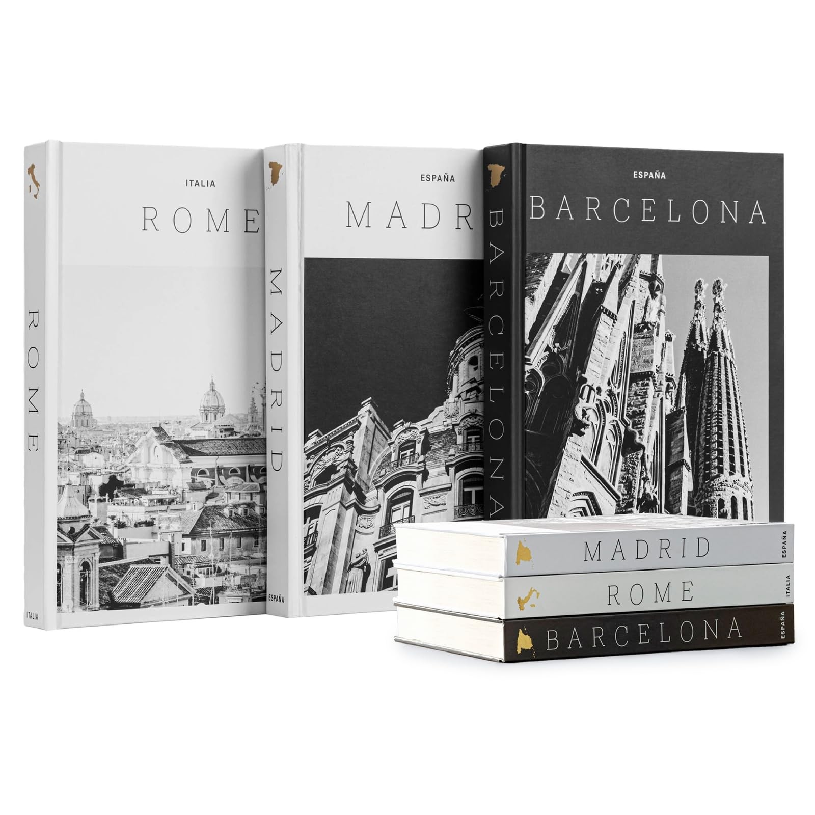 Set of 3 XL Decorative Blank Hardcover Books for Decoration – Multicolor