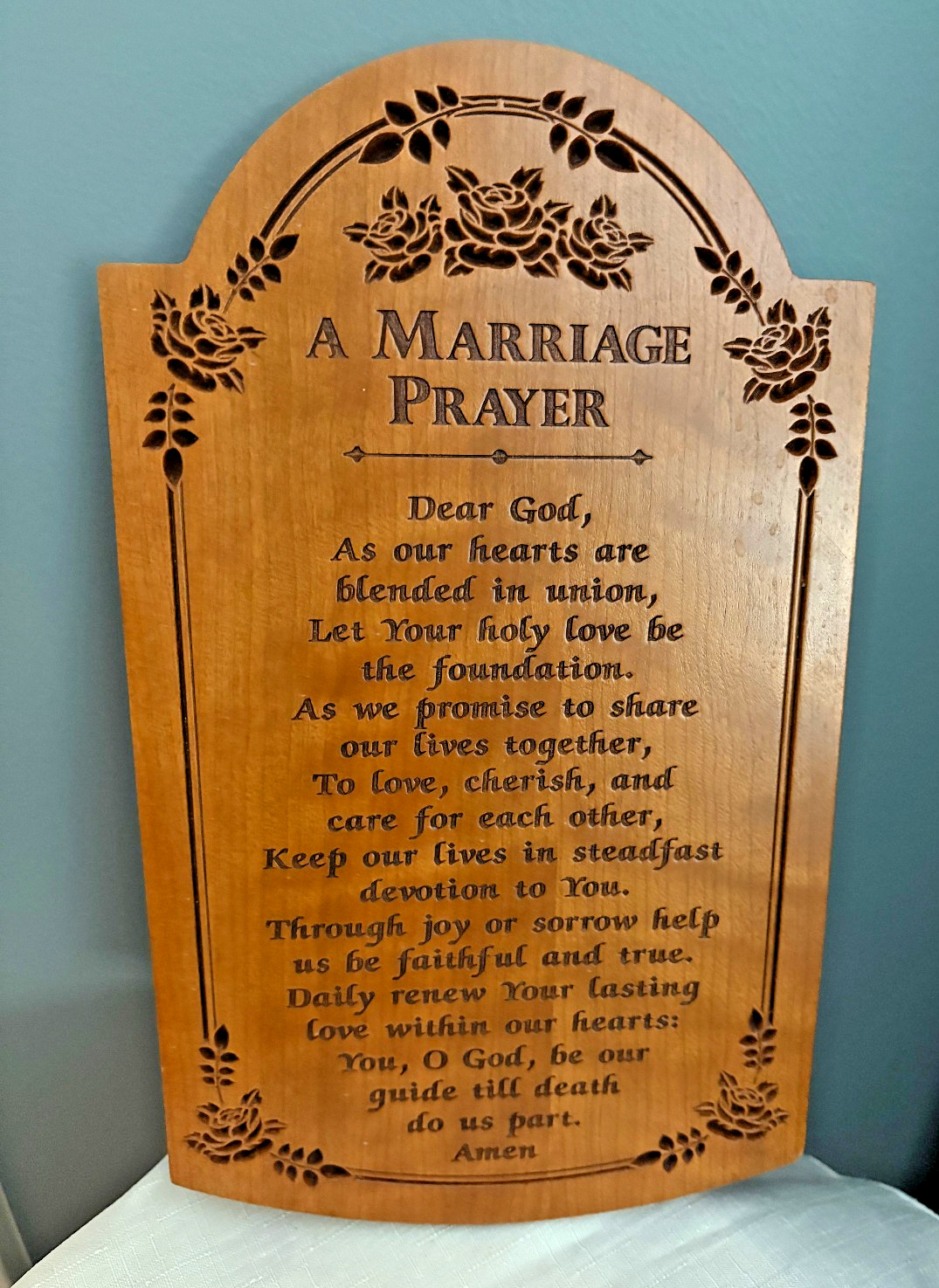 P Graham Dunn Amish Handmade Cherry Wood Wooden Marriage Prayer Plaque Decor