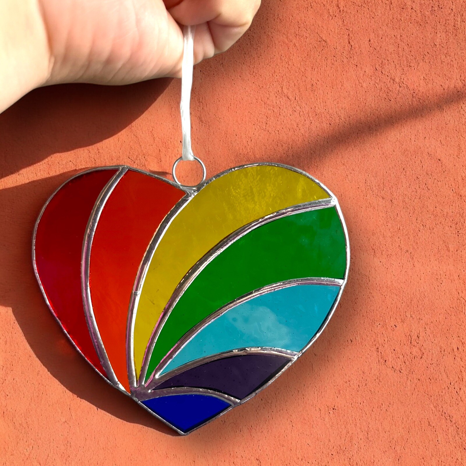 NEW Rainbow Multicolor Heart Stained Glass Suncatcher Decoration Art Handmade