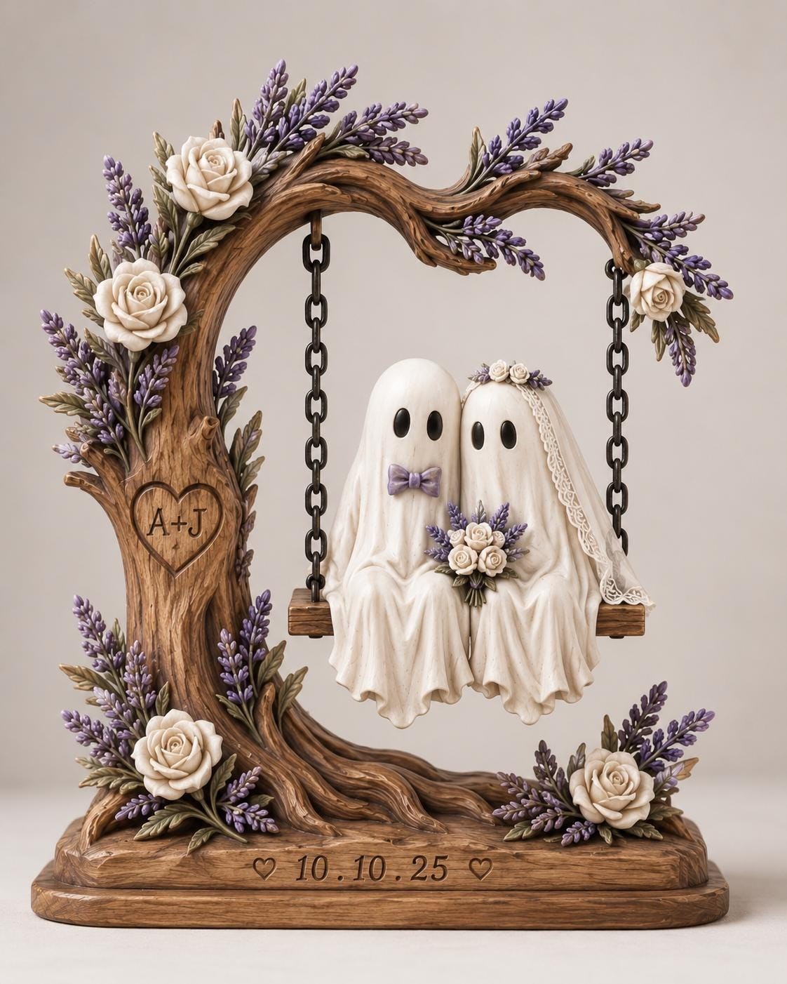 Personalized Ghost Couple Wooden Block, Custom Wedding Gift For Couple