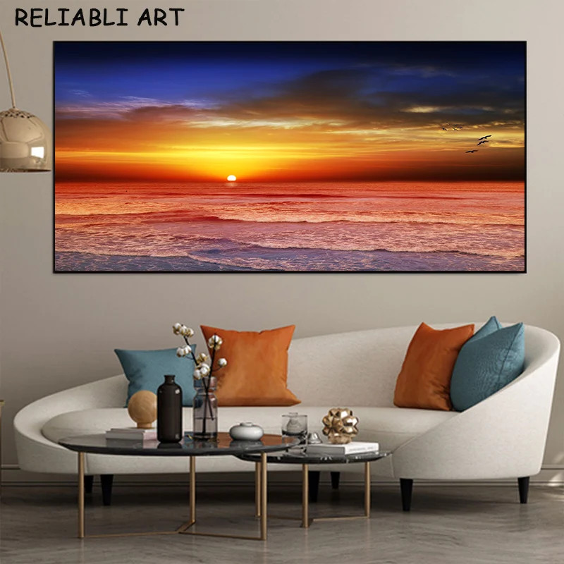 Sea Sunset Landscape Canvas Painting Canvas Wall Art Mural Posters & Prints Art