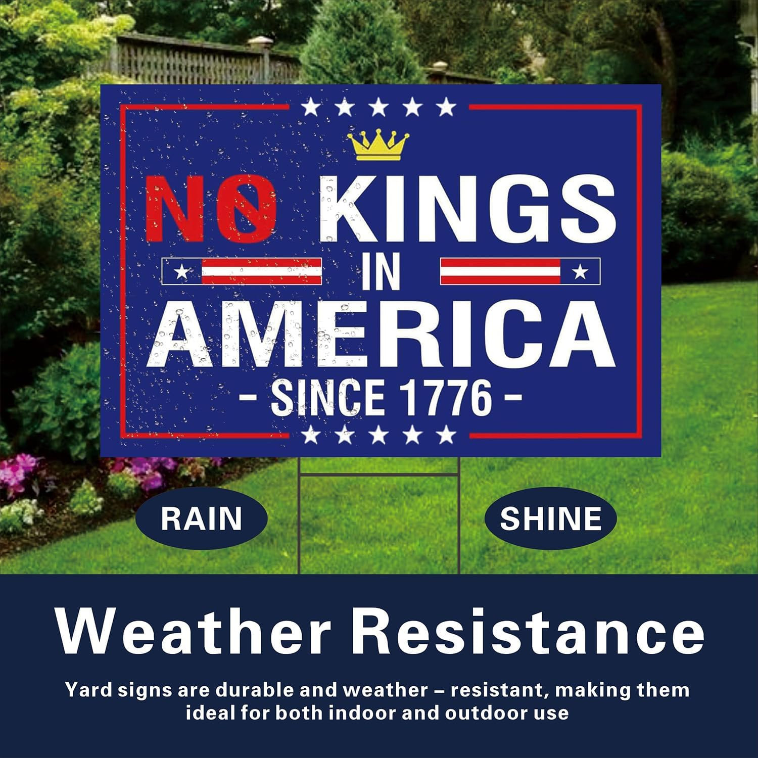 No Kings in America Yard Sign – Resist Hate Lawn Sign save Democracy Double Side