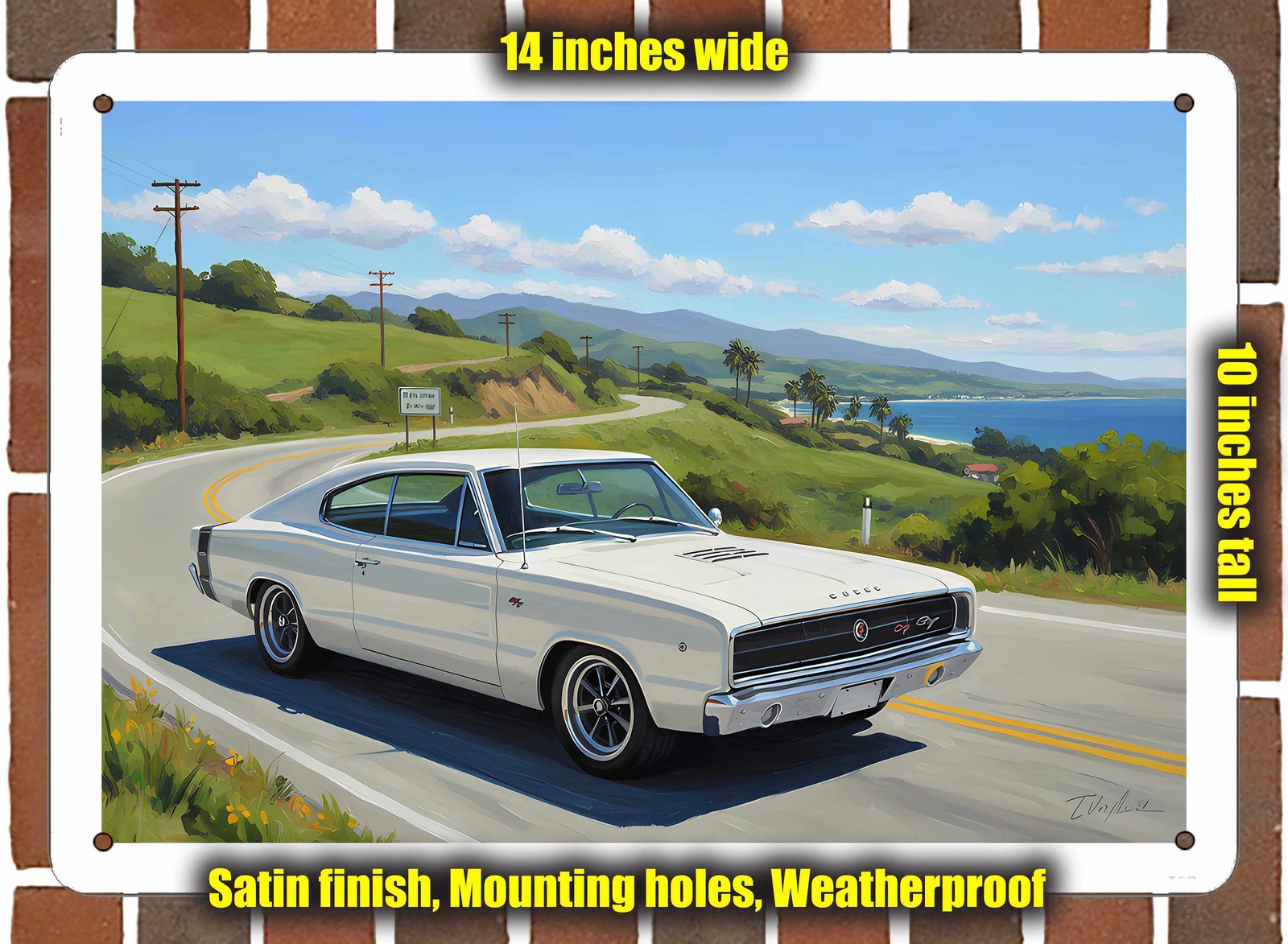 Metal Sign – 1966 Dodge Charger R/T Oil Painting – 14×10