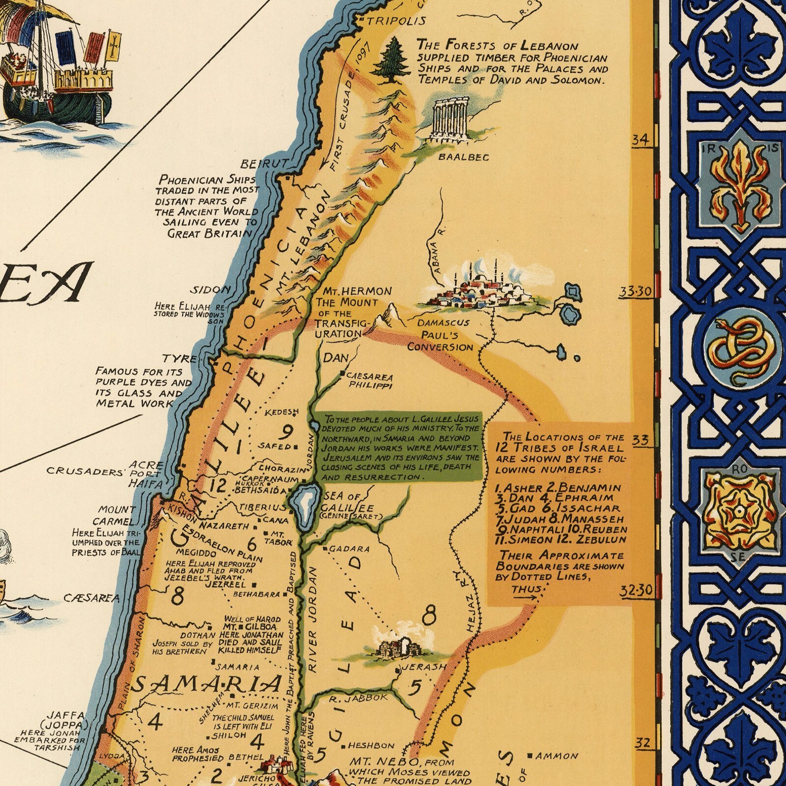 Biblical Map of the Holy Land Showing Places named in the New Testament c. 1928