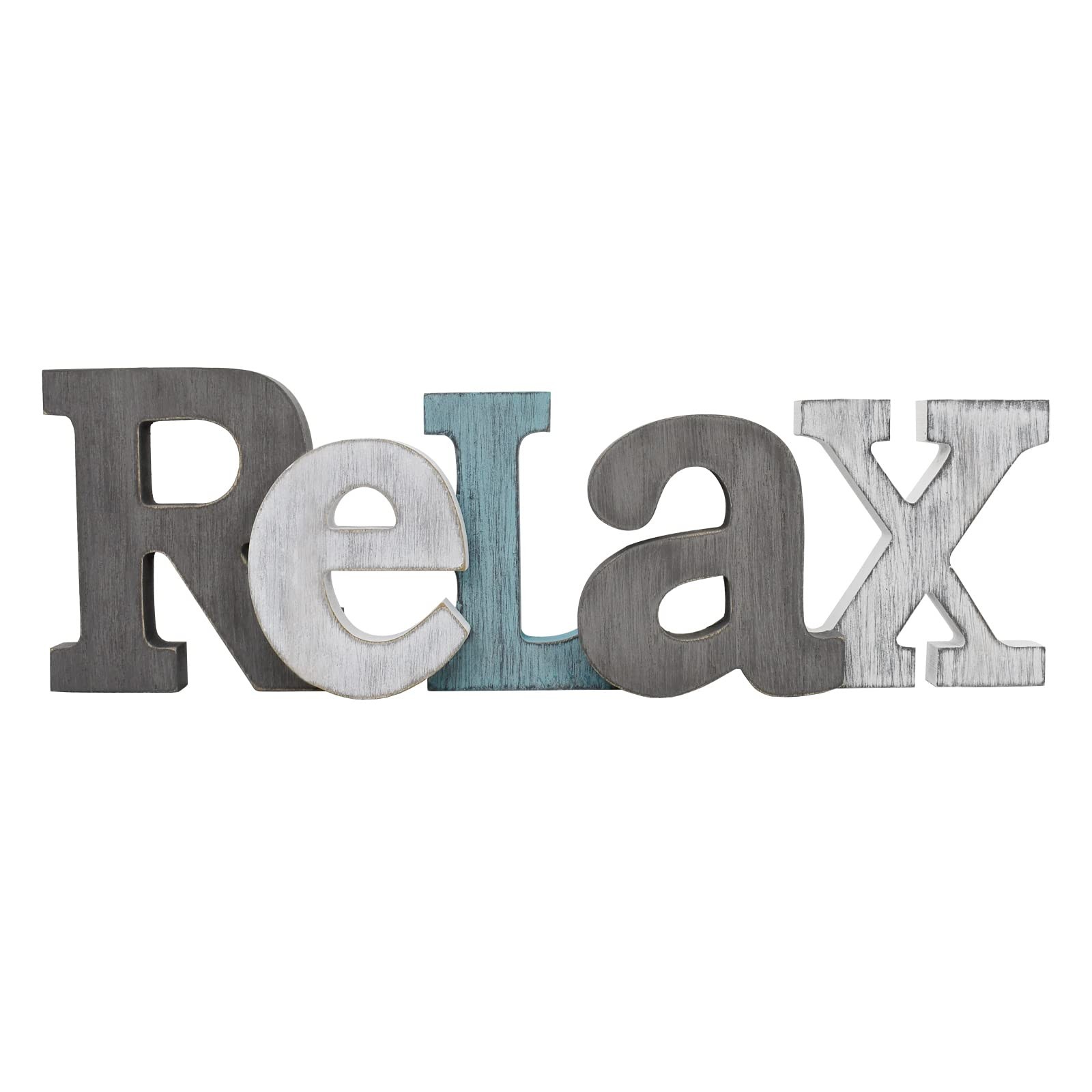 Rustic Wood Relax Sign Decorative Cutout Word Sign Wall Decor, Multicolor Woo…