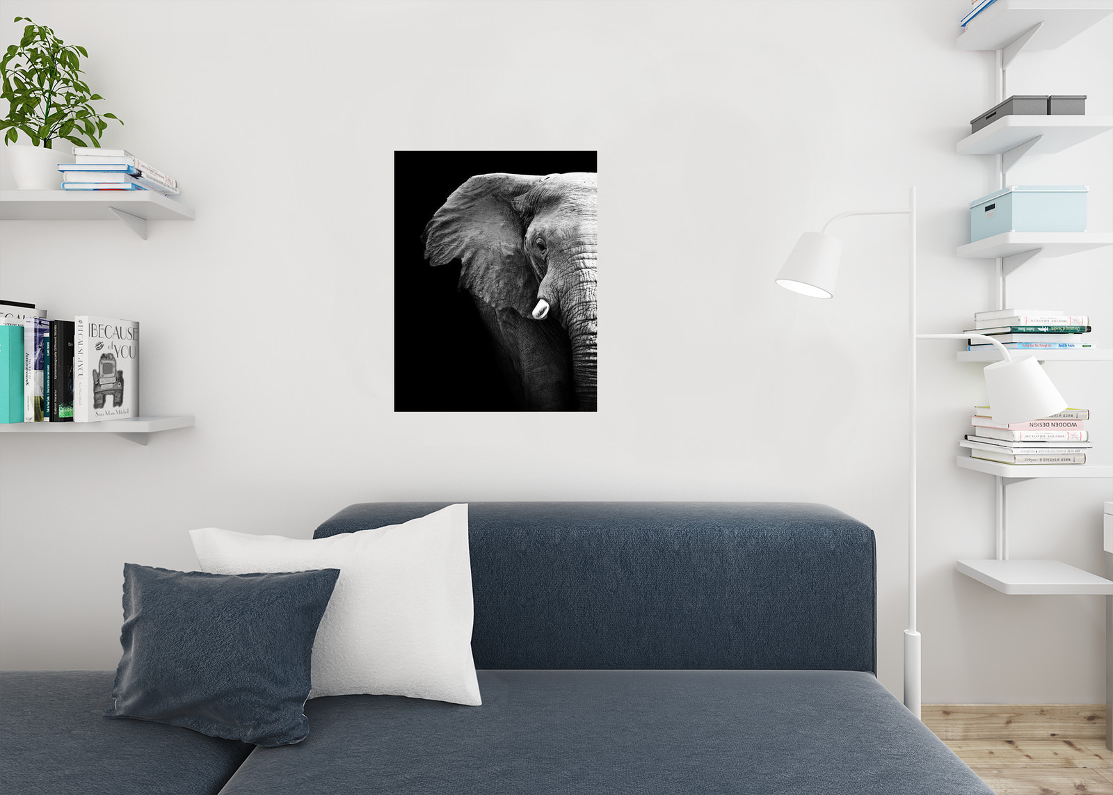 Black And White Elephant Partial Image Monochrome Art Poster 24×36