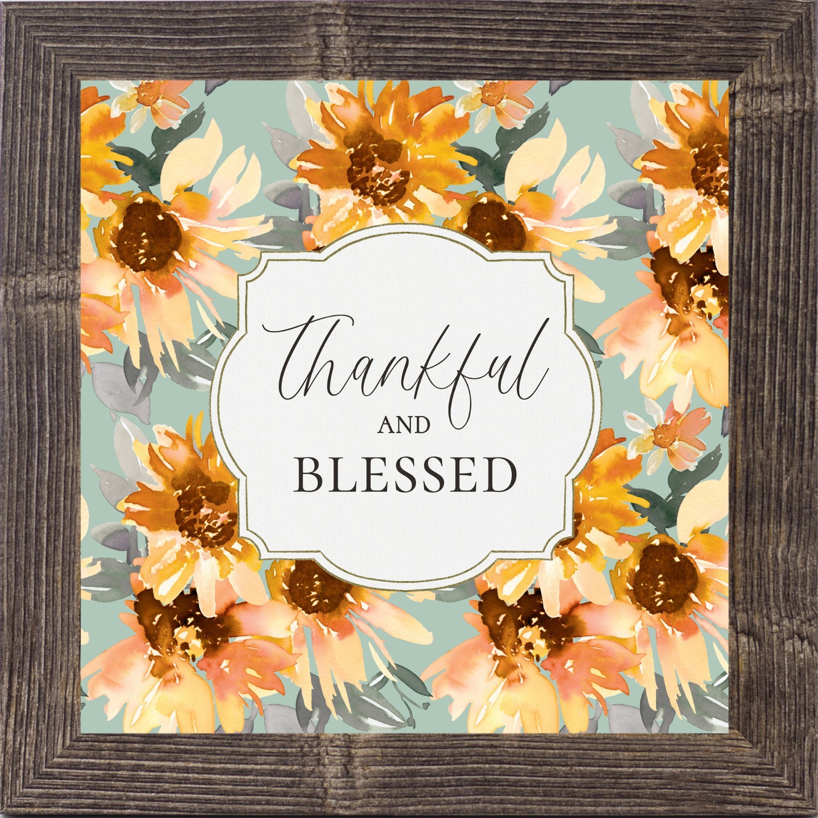 Thankful and Blessed Fall Framed Wall Art Sage Sunflower Thanksgiving Decor