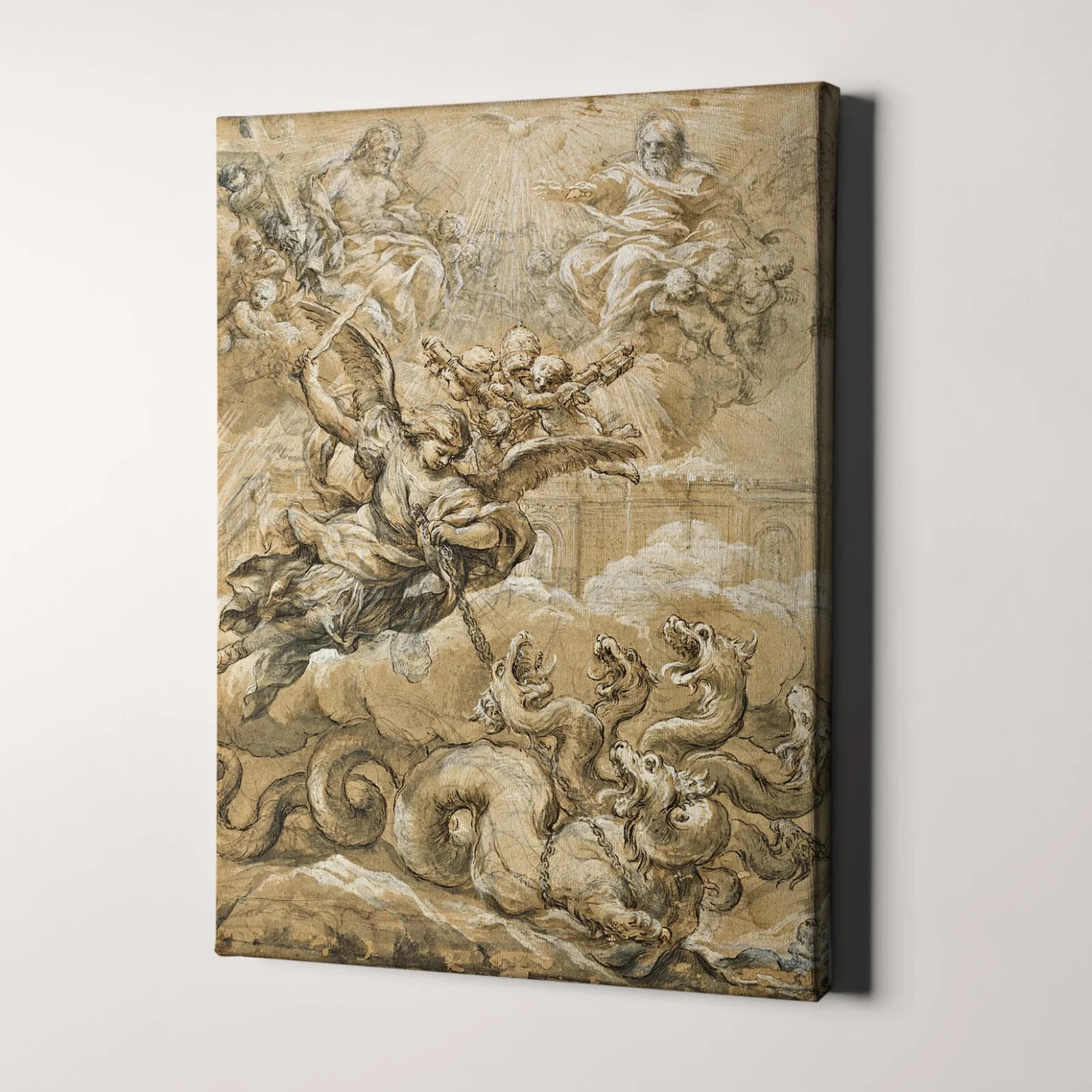 The Holy Trinity with Saint Michael Conquering the Dragon Canvas Wall Art Print