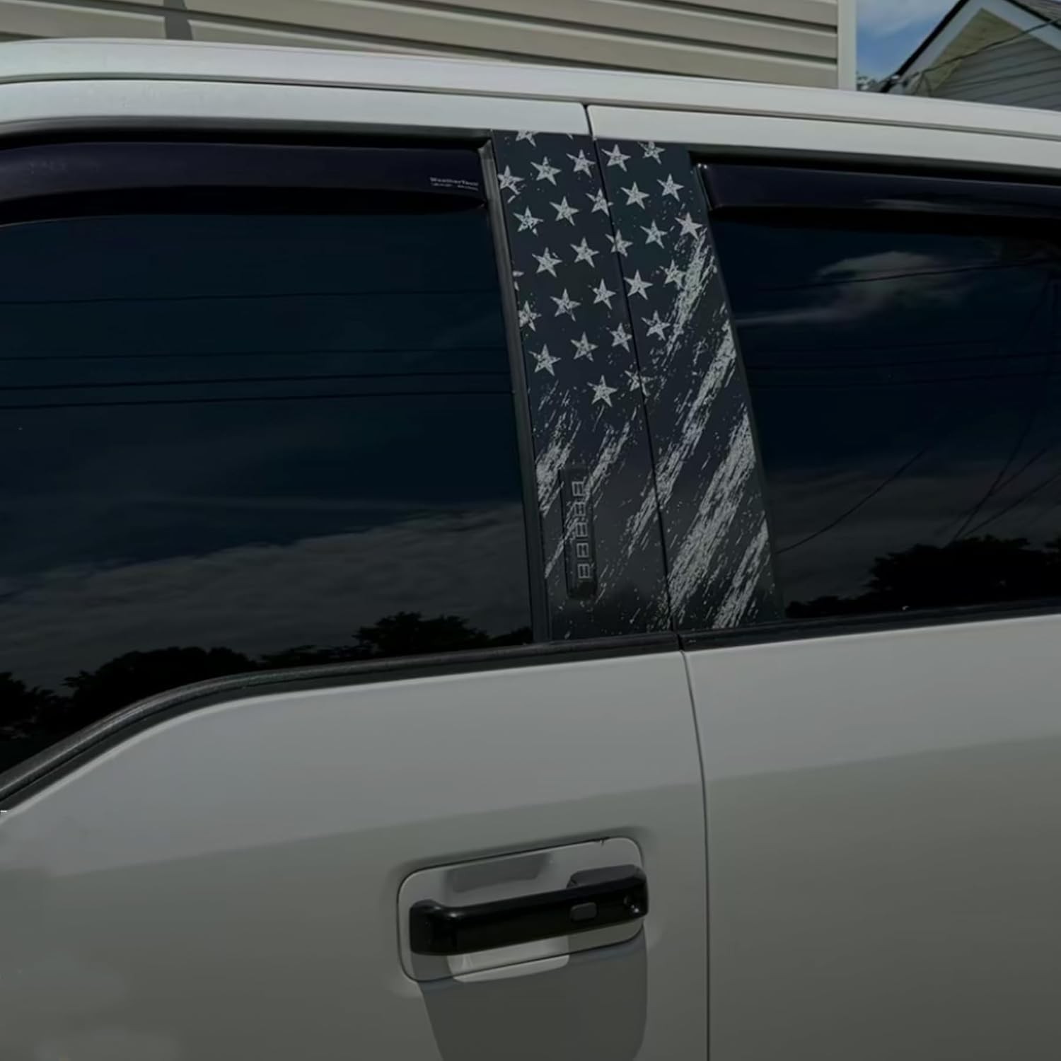 Universal 2PCS Car Pillar American Flag Decal – Distressed Matte Black Vertic…