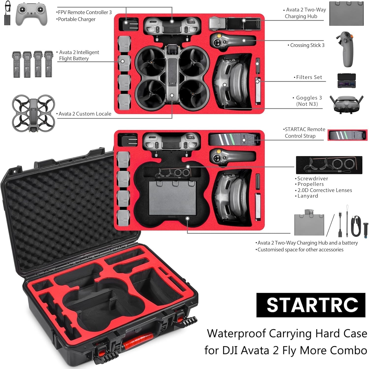 Avata 2 Case,Waterproof Carrying Hard Case for DJI Avata 2 Fly More Combo with D