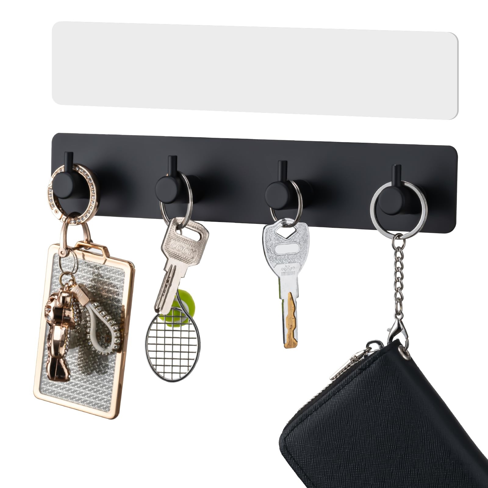 Key Holder with 4 Hooks,Key Hanger Organizer for Wall Mount with 2 Self-Adhesive