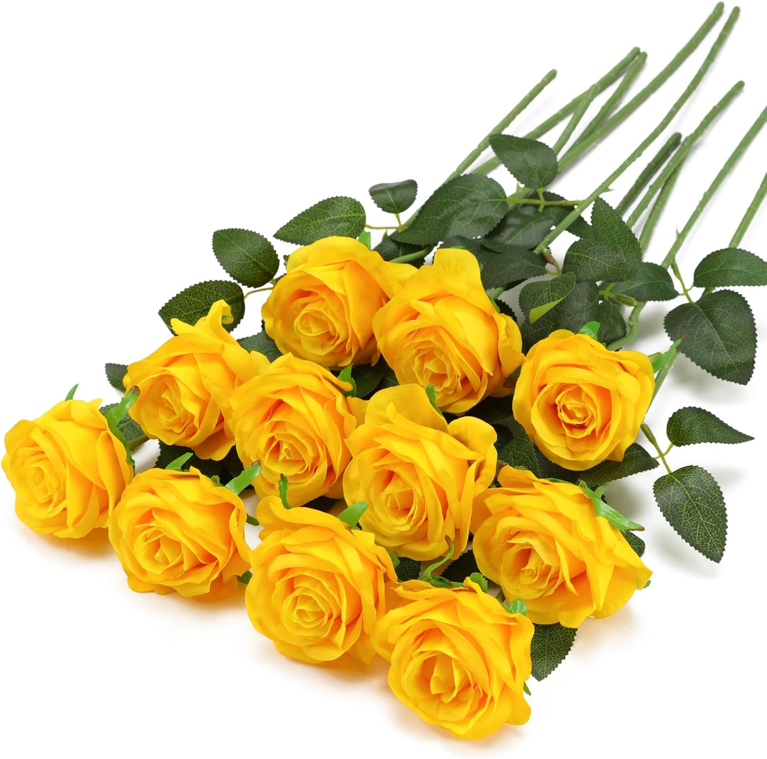 Yellow Fake Roses Artificial Flowers – 10 Pcs Fake Artificial Roses Silk Flowers