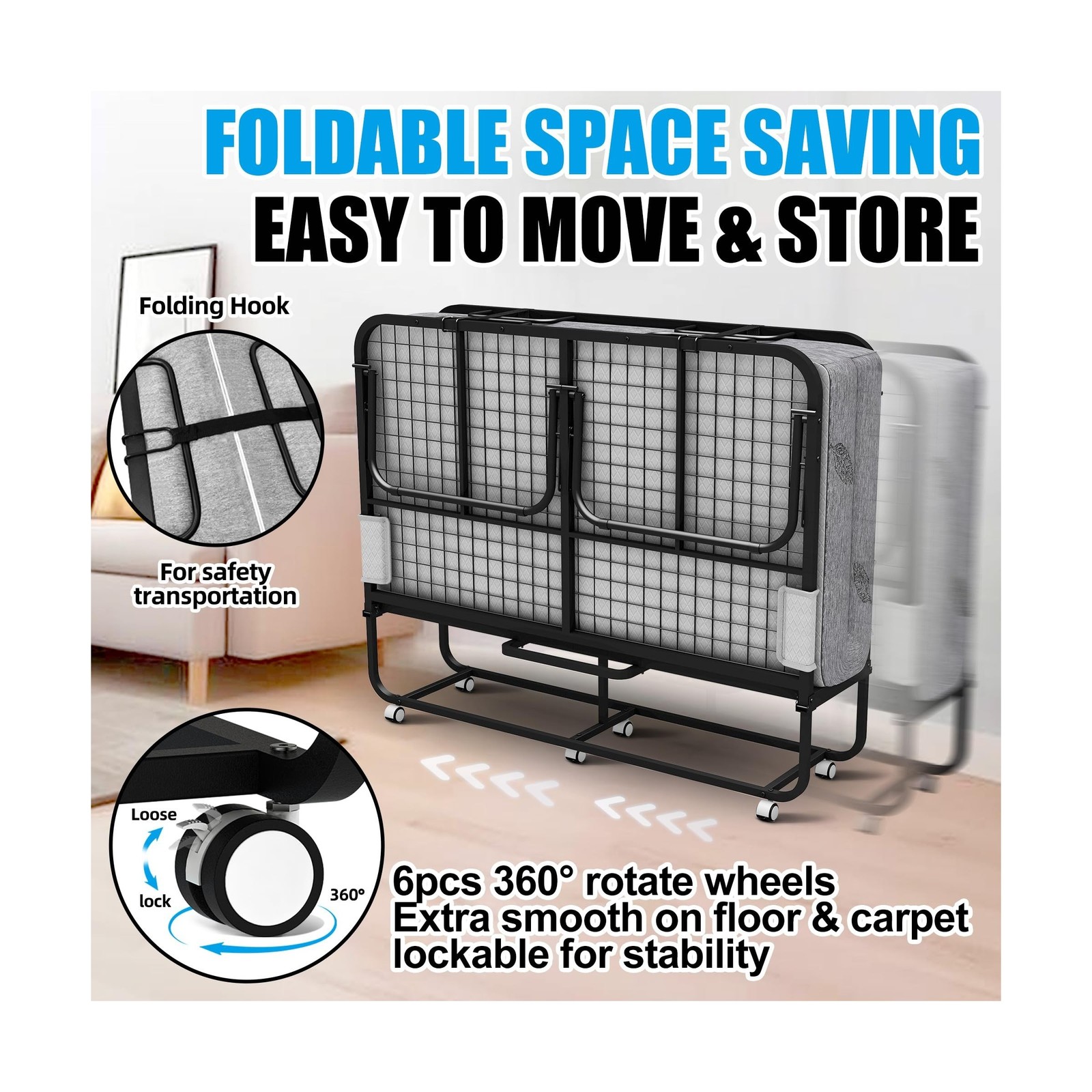 Folding Bed with Mattress 75 x 54 Full Size for Adults Rollaway Bed Fold Up F…