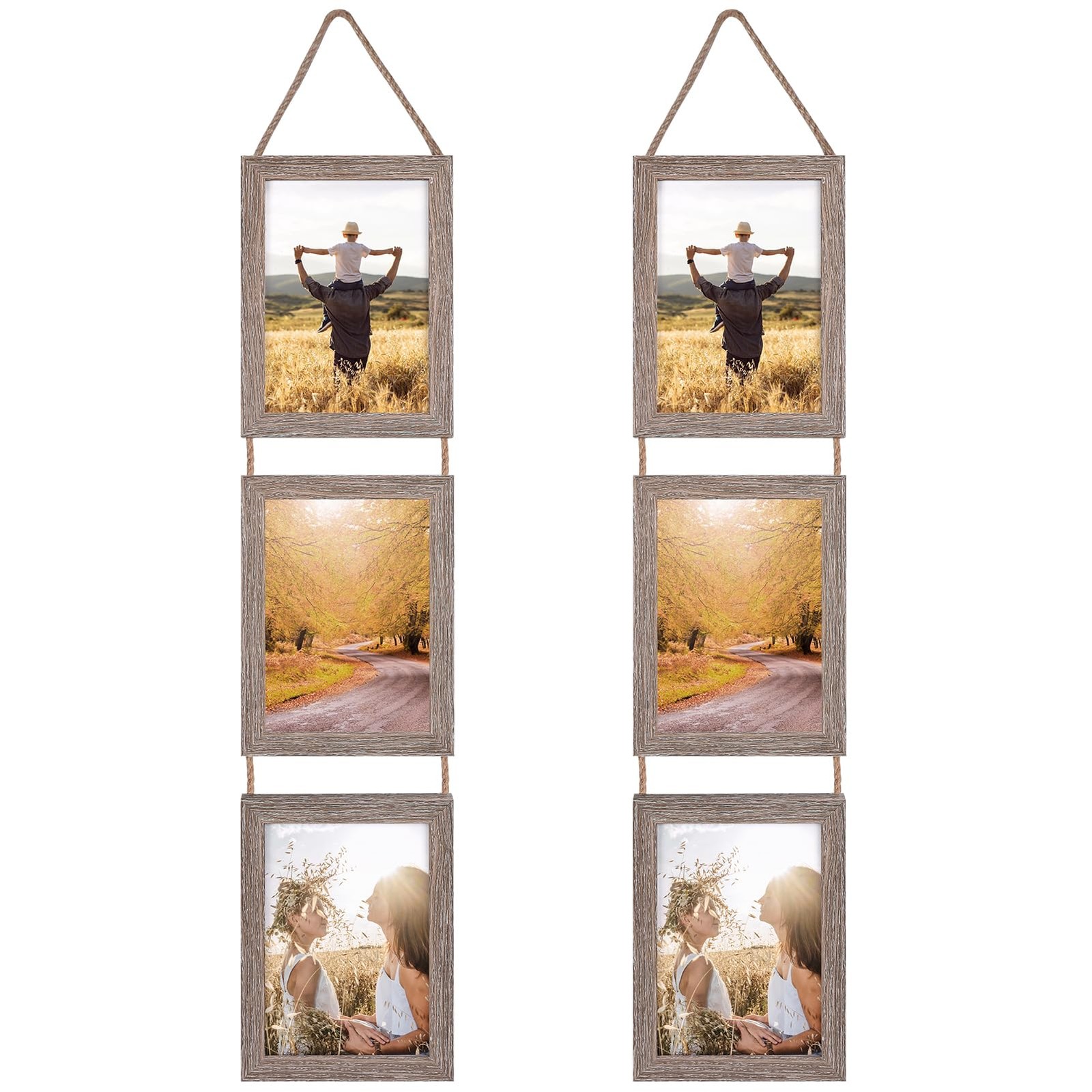 5×7 Collage Hanging Triple Picture Frames Set, Rustic 6 Opening Vertical Fram…