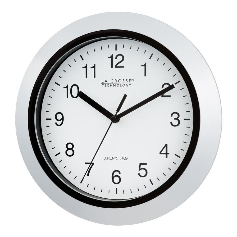 La Crosse Technology 10 in. Atomic Analog Wall Clock in Silver